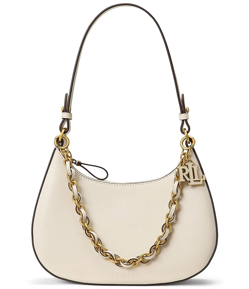 Lauren Ralph Lauren Leather Medium Marcy Zip Chain Shoulder Bag