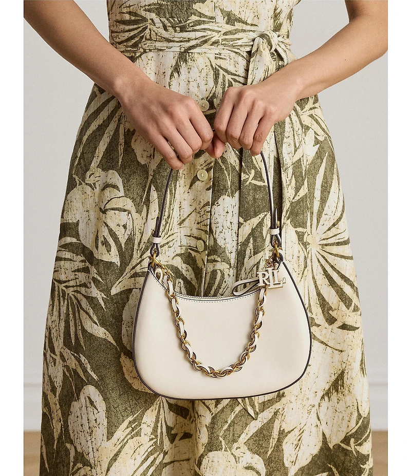Lauren Ralph Lauren Leather Medium Marcy Zip Chain Shoulder Bag