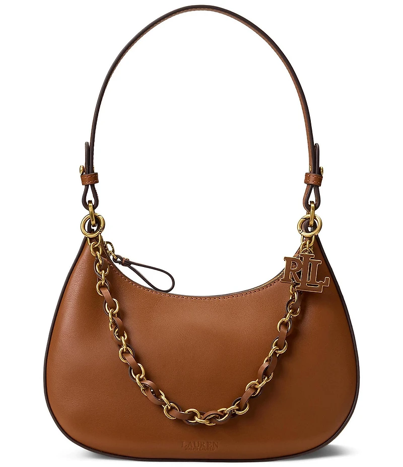 Lauren Ralph Lauren Leather Medium Marcy Zip Chain Shoulder Bag