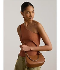 Lauren Ralph Lauren Leather Medium Marcy Zip Chain Shoulder Bag