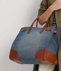 Lauren Ralph Lauren Devyn Denim Leather Trim Large Tote Bag