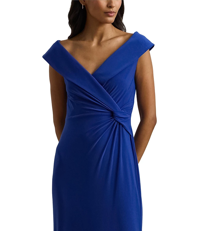 Lauren Ralph Lauren Knit Jersey Off-The-Shoulder Sleeveless Front Twist Column Dress