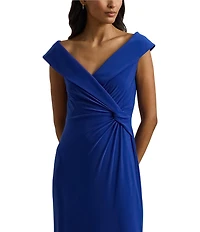 Lauren Ralph Lauren Knit Jersey Off-The-Shoulder Sleeveless Front Twist Column Dress
