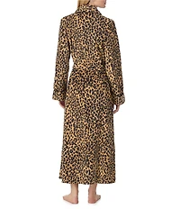 Lauren Ralph Lauren Leopard Long Sleeve Fleece Shawl Collar Patch Pocket Belt Tie Robe