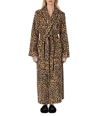 Lauren Ralph Lauren Leopard Long Sleeve Fleece Shawl Collar Patch Pocket Belt Tie Robe