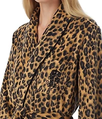 Lauren Ralph Lauren Leopard Long Sleeve Fleece Shawl Collar Patch Pocket Belt Tie Robe