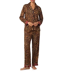 Lauren Ralph Lauren Leopard Print Long Sleeve Notch Collar Long Sateen Pajama Set