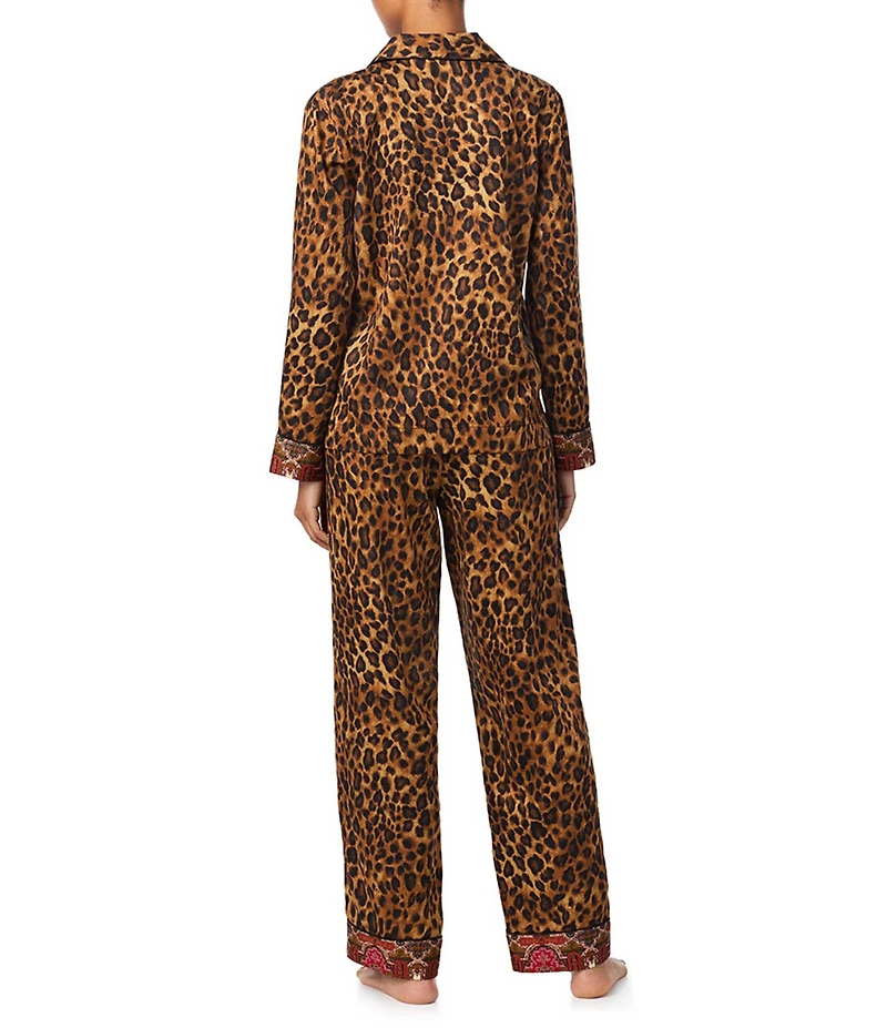 Lauren Ralph Lauren Leopard Print Long Sleeve Notch Collar Long Sateen Pajama Set