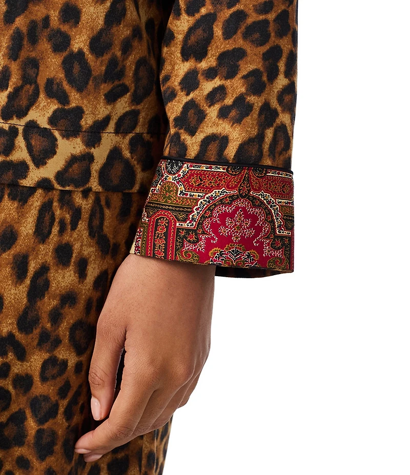 Lauren Ralph Lauren Leopard Print Long Sleeve Notch Collar Long Sateen Pajama Set