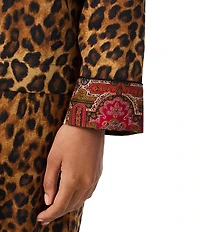 Lauren Ralph Lauren Leopard Print Long Sleeve Notch Collar Long Sateen Pajama Set