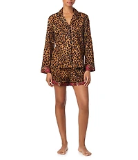 Lauren Ralph Lauren Leopard Print Long Sleeve Notch Collar Woven Shorty Pajama Set