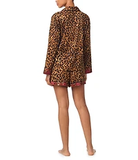 Lauren Ralph Lauren Leopard Print Long Sleeve Notch Collar Woven Shorty Pajama Set