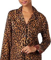 Lauren Ralph Lauren Leopard Print Long Sleeve Notch Collar Woven Shorty Pajama Set