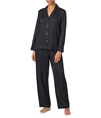Lauren Ralph Lauren Leopard Print Satin Jacquard Long Sleeve Notch Collar Long Pajama Set