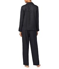 Lauren Ralph Lauren Leopard Print Satin Jacquard Long Sleeve Notch Collar Long Pajama Set