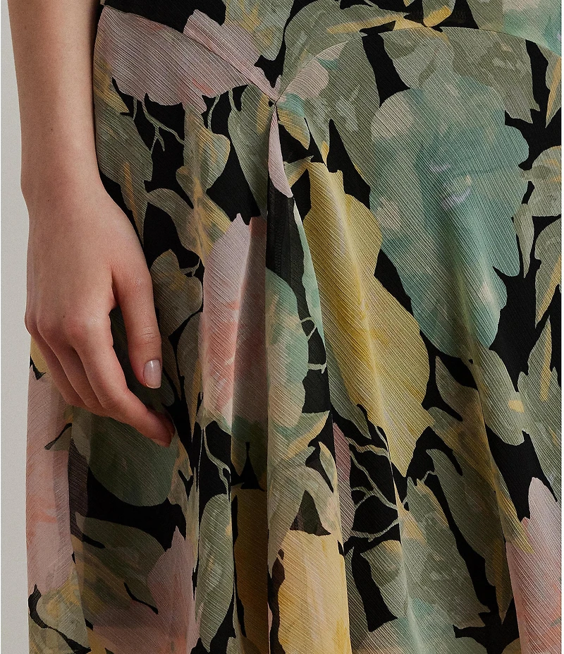 Lauren Ralph Lauren Lightweight Crinkle Georgette Embroidered Floral A-Line Skirt