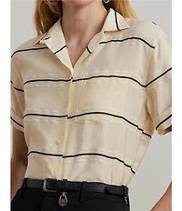 Lauren Ralph Lauren Lightweight Striped Camp Collar Short Sleeve Button Front Camp Shirt