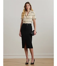 Lauren Ralph Lauren Lightweight Striped Camp Collar Short Sleeve Button Front Camp Shirt
