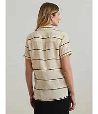 Lauren Ralph Lauren Lightweight Striped Camp Collar Short Sleeve Button Front Camp Shirt