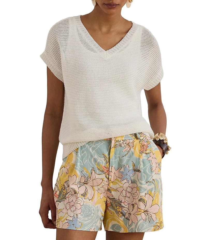 Lauren Ralph Lauren Linen-Blend V-Neck Short Dolman Sleeve Sweater
