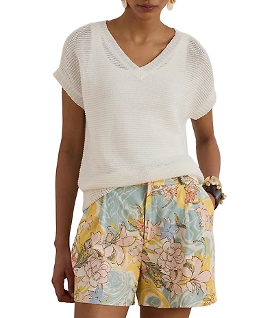 Lauren Ralph Lauren Linen-Blend V-Neck Short Dolman Sleeve Sweater