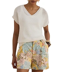 Lauren Ralph Lauren Linen-Blend V-Neck Short Dolman Sleeve Sweater