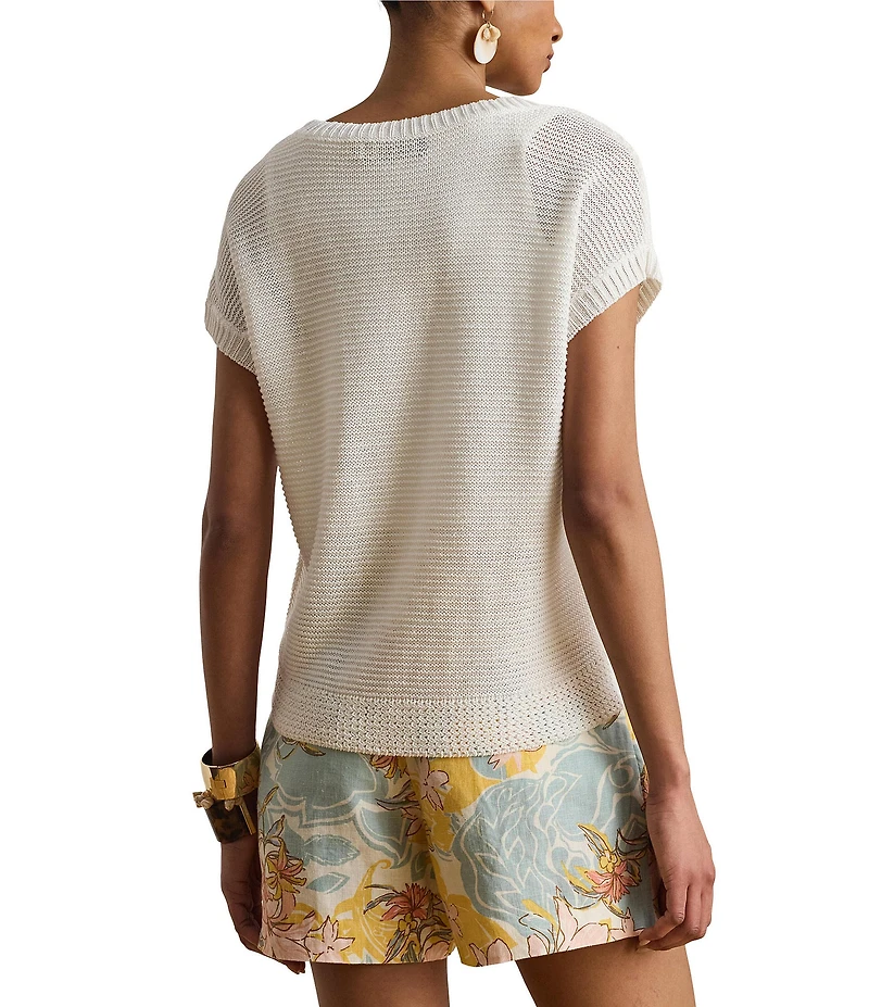 Lauren Ralph Lauren Linen-Blend V-Neck Short Dolman Sleeve Sweater