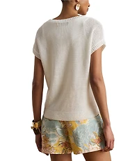 Lauren Ralph Lauren Linen-Blend V-Neck Short Dolman Sleeve Sweater