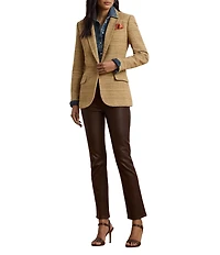 Lauren Ralph Lauren Linen Blend Herringbone Notch Lapel Long Sleeve Single-Button Blazer