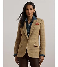 Lauren Ralph Lauren Linen Blend Herringbone Notch Lapel Long Sleeve Single-Button Blazer