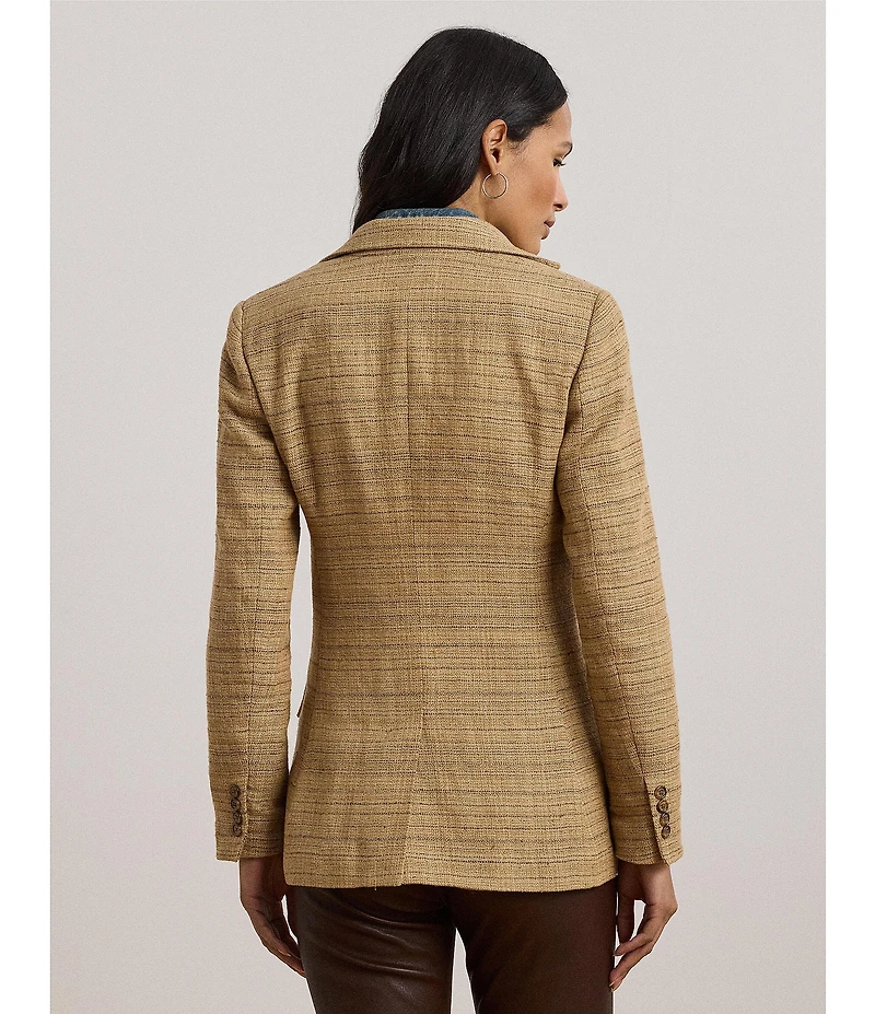 Lauren Ralph Lauren Linen Blend Herringbone Notch Lapel Long Sleeve Single-Button Blazer