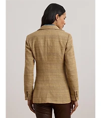 Lauren Ralph Lauren Linen Blend Herringbone Notch Lapel Long Sleeve Single-Button Blazer