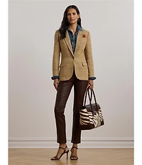 Lauren Ralph Lauren Linen Blend Herringbone Notch Lapel Long Sleeve Single-Button Blazer