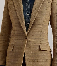 Lauren Ralph Lauren Linen Blend Herringbone Notch Lapel Long Sleeve Single-Button Blazer