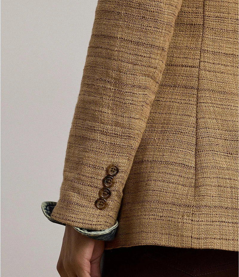 Lauren Ralph Lauren Linen Blend Herringbone Notch Lapel Long Sleeve Single-Button Blazer