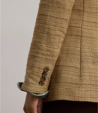 Lauren Ralph Lauren Linen Blend Herringbone Notch Lapel Long Sleeve Single-Button Blazer