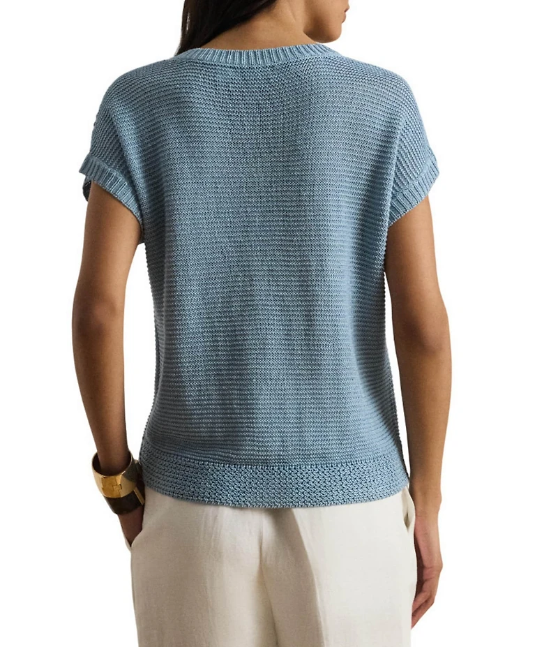 Lauren Ralph Lauren Linen-Blend Ribbed V-Neck Short Dolman Sleeve Sweater