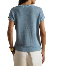 Lauren Ralph Lauren Linen-Blend Ribbed V-Neck Short Dolman Sleeve Sweater