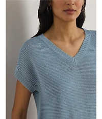 Lauren Ralph Lauren Linen-Blend Ribbed V-Neck Short Dolman Sleeve Sweater