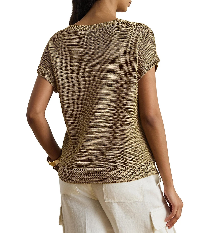 Lauren Ralph Lauren Linen-Blend Ribbed V-Neck Short Dolman Sleeve Sweater