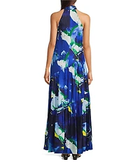 Lauren Ralph Lauren Linen Blend Shantung Halter Neck Sleeveless Printed Shift Gown