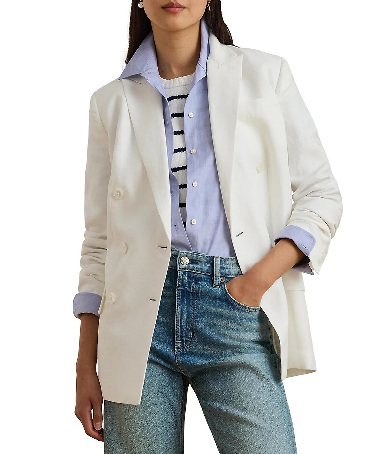 Lauren Ralph Lauren Linen Blend Twill Double Breasted Blazer