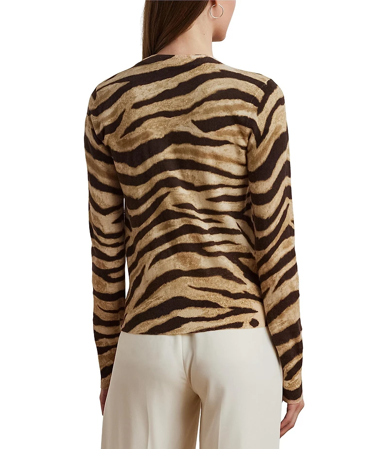 Lauren Ralph Lauren Linen Blend Zebra Print Button Front Cardigan