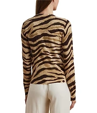Lauren Ralph Lauren Linen Blend Zebra Print Button Front Cardigan