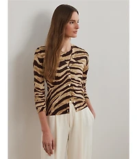 Lauren Ralph Lauren Linen Blend Zebra Print Button Front Cardigan
