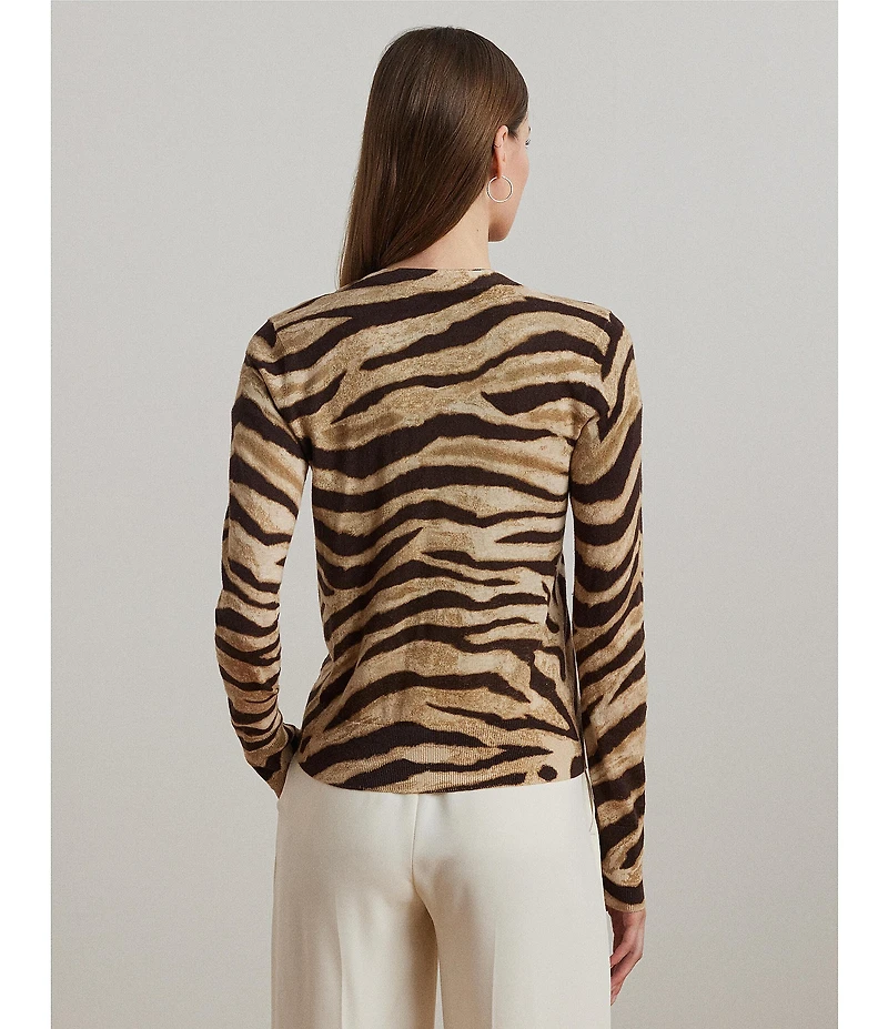 Lauren Ralph Lauren Linen Blend Zebra Print Button Front Cardigan
