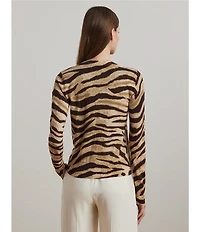 Lauren Ralph Lauren Linen Blend Zebra Print Button Front Cardigan