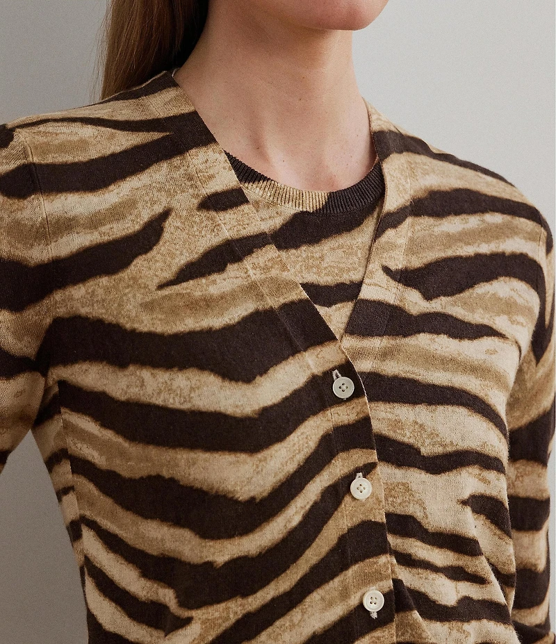 Lauren Ralph Lauren Linen Blend Zebra Print Button Front Cardigan