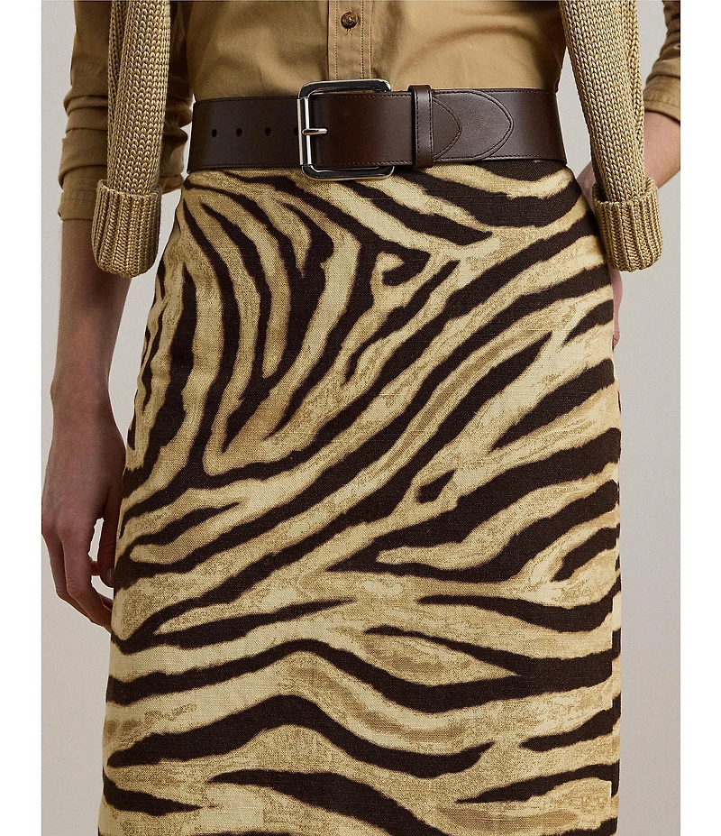 Lauren Ralph Lauren Linen Cotton Blend Zebra Print Pencil Skirt