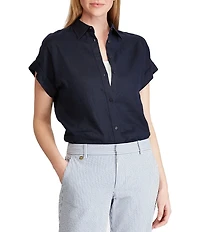 Lauren Ralph Lauren Linen Point Collar Short Dolman Sleeve Shirt